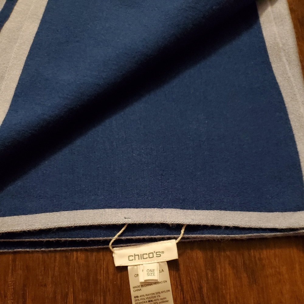 Chico's Medium Blue and Light Gray Scarf